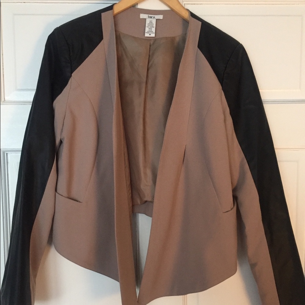 Bar III Drape front jacket w/ faux leather sleeve